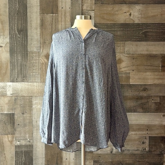 Goodthreads button up shirt size 18 blue white flowy ruffles preppy polka dot - Picture 8 of 13